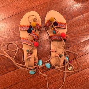 MIA Tassel gladiator sandals with Pom poms